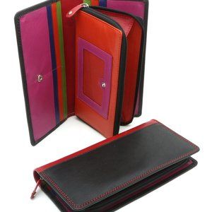 Bifold Zip-Around Wallet Bright Colorful Interior